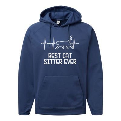 Cat Sitter Design Heartbeat Ecg Gift Performance Fleece Hoodie