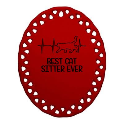 Cat Sitter Design Heartbeat Ecg Gift Ceramic Oval Ornament