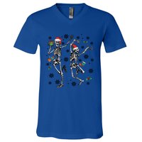 Christmas Skeleton Dancing Christmas Lights Xmas Tree Hat Great Gift V-Neck T-Shirt