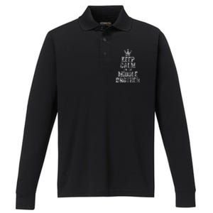 Cute Sibling Day Gift Funny Keep Calm I'm The Middle Brother Performance Long Sleeve Polo