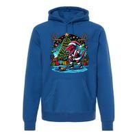 Cool Santa Dinosaur Playing Hockey Christmas Gift Premium Hoodie