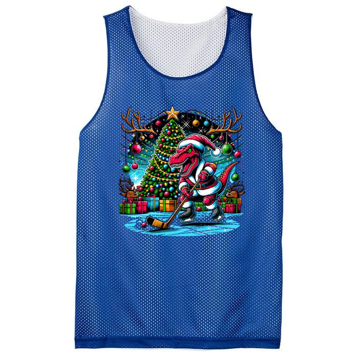 Cool Santa Dinosaur Playing Hockey Christmas Gift Mesh Reversible Basketball Jersey Tank