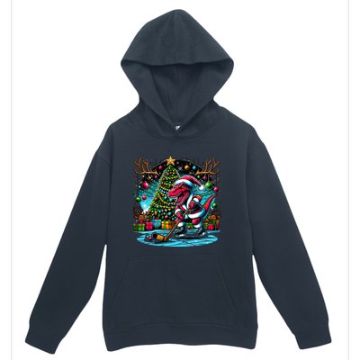 Cool Santa Dinosaur Playing Hockey Christmas Gift Urban Pullover Hoodie