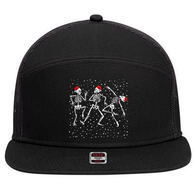 Christmas Skeleton Dancing Funny Xmas Gift 7 Panel Mesh Trucker Snapback Hat