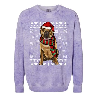 Chinese Sharpei Dog Santa Hat Xmas Ugly Christmas Gift Colorblast Crewneck Sweatshirt