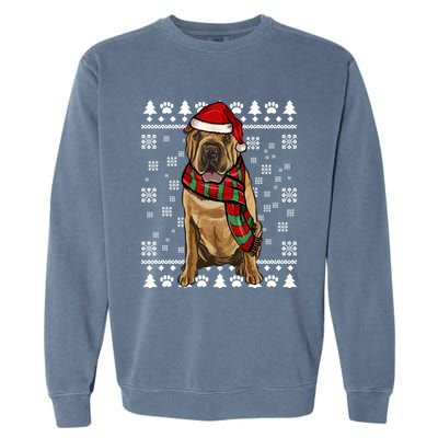 Chinese Sharpei Dog Santa Hat Xmas Ugly Christmas Gift Garment-Dyed Sweatshirt