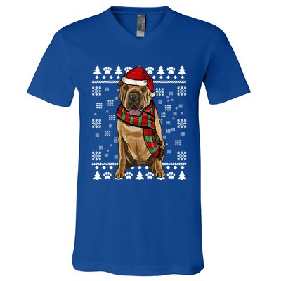 Chinese Sharpei Dog Santa Hat Xmas Ugly Christmas Gift V-Neck T-Shirt