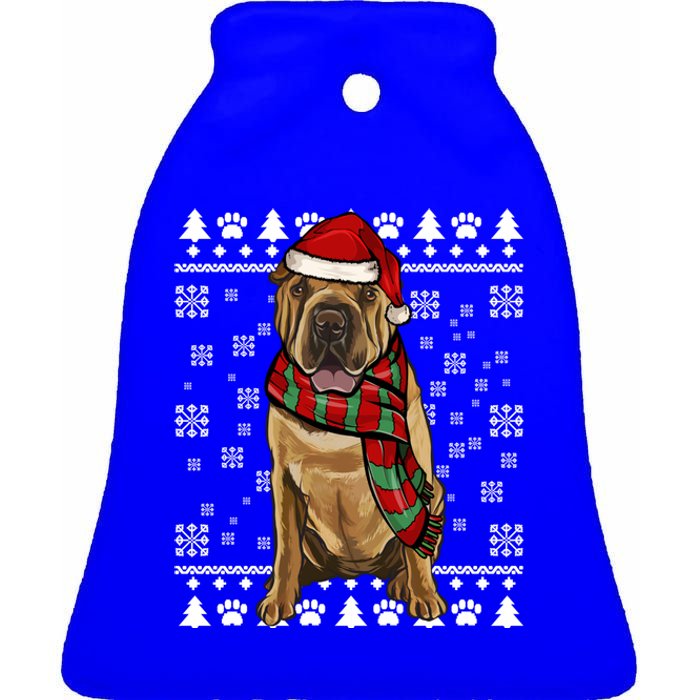 Chinese Sharpei Dog Santa Hat Xmas Ugly Christmas Gift Ceramic Bell Ornament