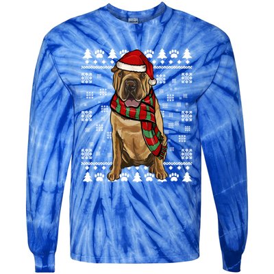 Chinese Sharpei Dog Santa Hat Xmas Ugly Christmas Gift Tie-Dye Long Sleeve Shirt