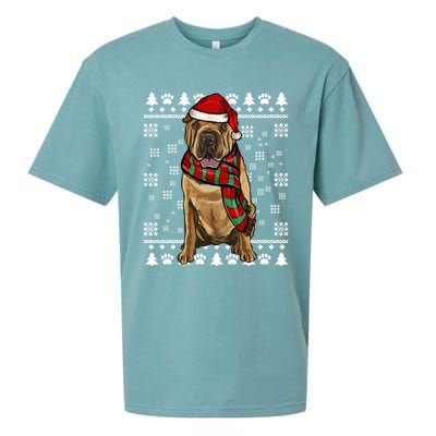 Chinese Sharpei Dog Santa Hat Xmas Ugly Christmas Gift Sueded Cloud Jersey T-Shirt