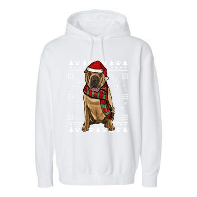 Chinese Sharpei Dog Santa Hat Xmas Ugly Christmas Gift Garment-Dyed Fleece Hoodie