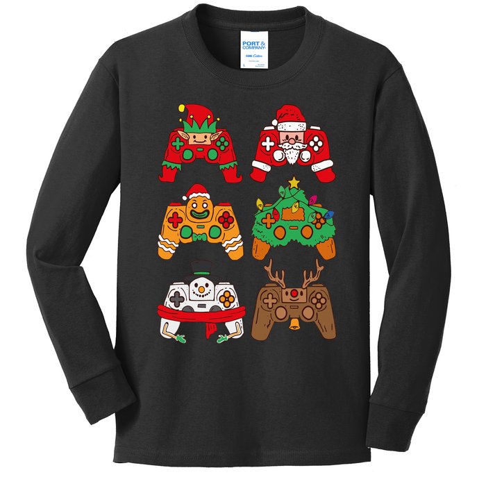 Christmas Santa deer gaming controllers Kids Long Sleeve Shirt