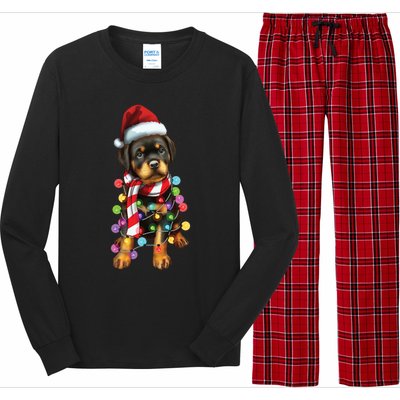 Christmas Santa Dog Rottweiler Dog Lover Xmas Gift Long Sleeve Pajama Set