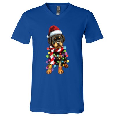 Christmas Santa Dog Rottweiler Dog Lover Xmas Gift V-Neck T-Shirt