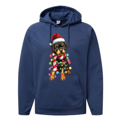 Christmas Santa Dog Rottweiler Dog Lover Xmas Gift Performance Fleece Hoodie