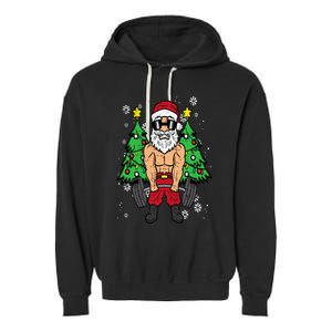 Christmas Santa Deadlift Xmas Weightlift Gym Garment-Dyed Fleece Hoodie