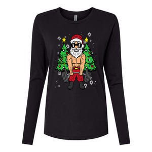 Christmas Santa Deadlift Xmas Weightlift Gym Womens Cotton Relaxed Long Sleeve T-Shirt