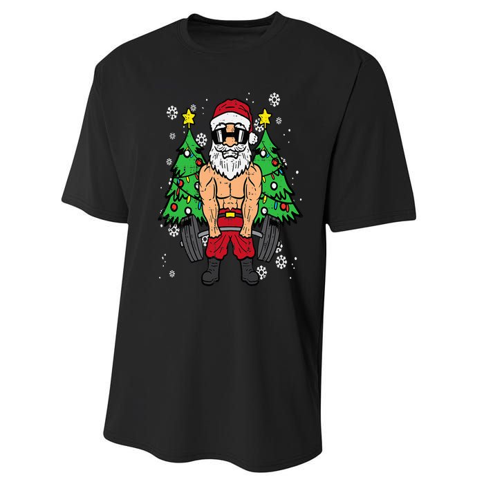 Christmas Santa Deadlift Xmas Weightlift Gym Performance Sprint T-Shirt