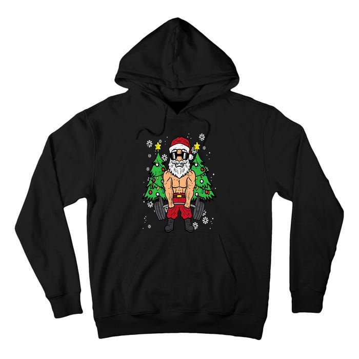 Christmas Santa Deadlift Xmas Weightlift Gym Tall Hoodie