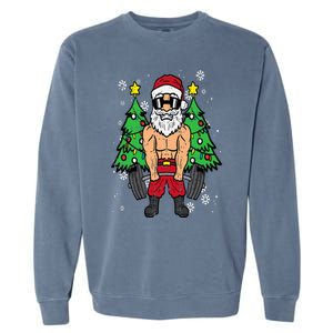 Christmas Santa Deadlift Xmas Weightlift Gym Garment-Dyed Sweatshirt