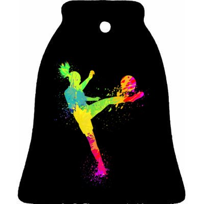 Cool Soccer Design For Wo Girls Soccer Player Sport Lover Ceramic Bell Ornament