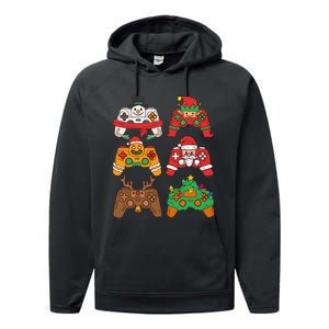 Christmas Santa deer gaming controllers Performance Fleece Hoodie