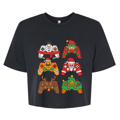 Christmas Santa deer gaming controllers Bella+Canvas Jersey Crop Tee