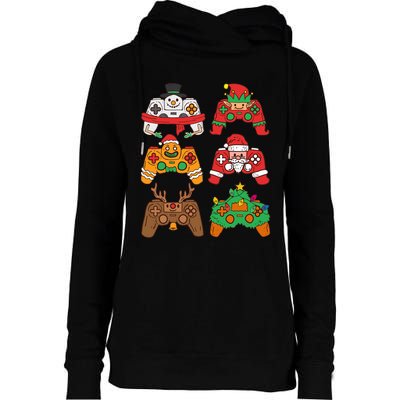 Christmas Santa deer gaming controllers Womens Funnel Neck Pullover Hood