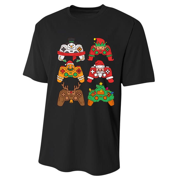 Christmas Santa deer gaming controllers Performance Sprint T-Shirt