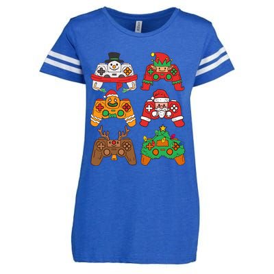 Christmas Santa deer gaming controllers Enza Ladies Jersey Football T-Shirt