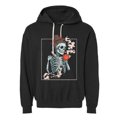 Coffee Skeleton Dead Vintage Distressed Drinking Skull Garment-Dyed Fleece Hoodie