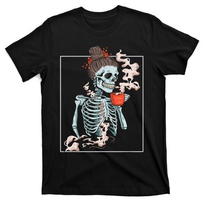 Coffee Skeleton Dead Vintage Distressed Drinking Skull T-Shirt