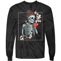 Coffee Skeleton Dead Vintage Distressed Drinking Skull Tie-Dye Long Sleeve Shirt