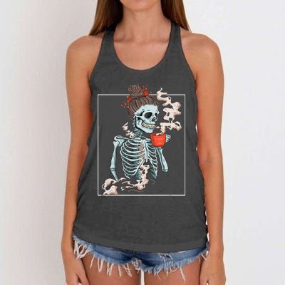 Coffee Skeleton Dead Vintage Distressed Drinking Skull Women's Knotted Racerback Tank