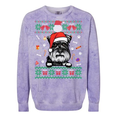 Cute Schnauzer Dog Ugly Christmas Santa Hat Xmas Meaningful Gift Colorblast Crewneck Sweatshirt