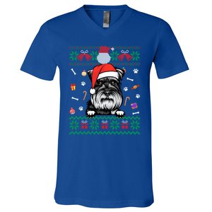 Cute Schnauzer Dog Ugly Christmas Santa Hat Xmas Meaningful Gift V-Neck T-Shirt