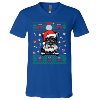 Cute Schnauzer Dog Ugly Christmas Santa Hat Xmas Meaningful Gift V-Neck T-Shirt