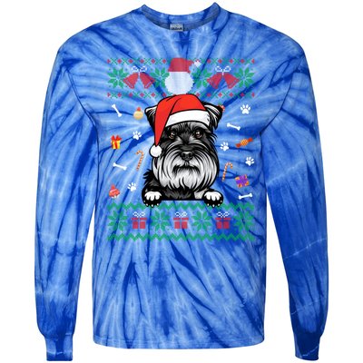 Cute Schnauzer Dog Ugly Christmas Santa Hat Xmas Meaningful Gift Tie-Dye Long Sleeve Shirt