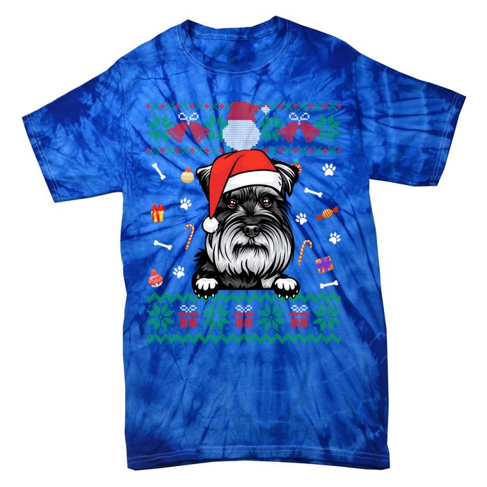 Cute Schnauzer Dog Ugly Christmas Santa Hat Xmas Meaningful Gift Tie-Dye T-Shirt