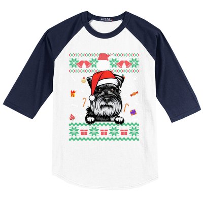 Cute Schnauzer Dog Ugly Christmas Santa Hat Xmas Meaningful Gift Baseball Sleeve Shirt