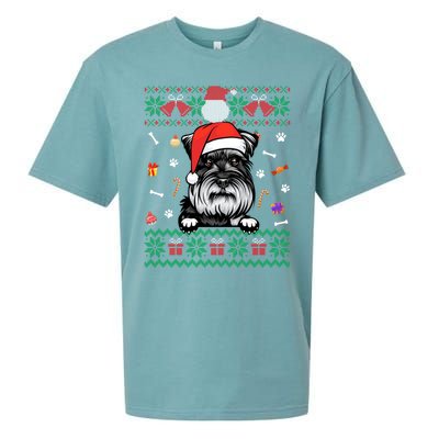 Cute Schnauzer Dog Ugly Christmas Santa Hat Xmas Meaningful Gift Sueded Cloud Jersey T-Shirt