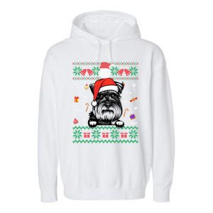 Cute Schnauzer Dog Ugly Christmas Santa Hat Xmas Meaningful Gift Garment-Dyed Fleece Hoodie