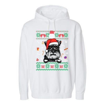 Cute Schnauzer Dog Ugly Christmas Santa Hat Xmas Meaningful Gift Garment-Dyed Fleece Hoodie