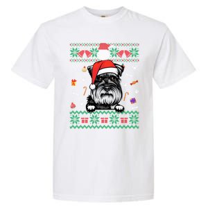 Cute Schnauzer Dog Ugly Christmas Santa Hat Xmas Meaningful Gift Garment-Dyed Heavyweight T-Shirt