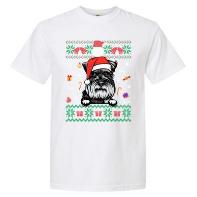 Cute Schnauzer Dog Ugly Christmas Santa Hat Xmas Meaningful Gift Garment-Dyed Heavyweight T-Shirt