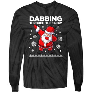 Christmas Santa Dabbing Through The Snow Xmas Boys Dab Tie-Dye Long Sleeve Shirt