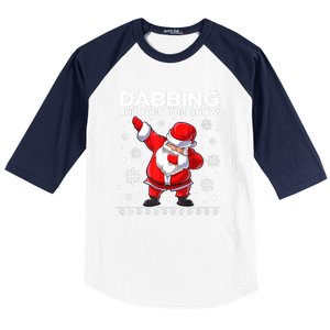 Christmas Santa Dabbing Through The Snow Xmas Boys Dab Baseball Sleeve Shirt