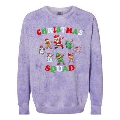 Christmas Squad Dabbing Santa Claus Elf Family Matching Pjs Colorblast Crewneck Sweatshirt