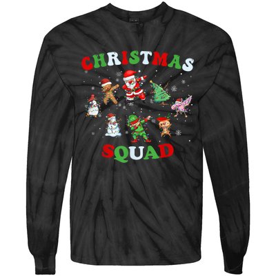 Christmas Squad Dabbing Santa Claus Elf Family Matching Pjs Tie-Dye Long Sleeve Shirt