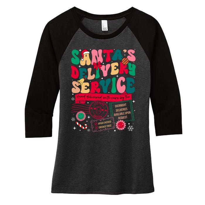 Christmas SantaS Delivery Service L&D Labor Delivery Nurse Women's Tri-Blend 3/4-Sleeve Raglan Shirt